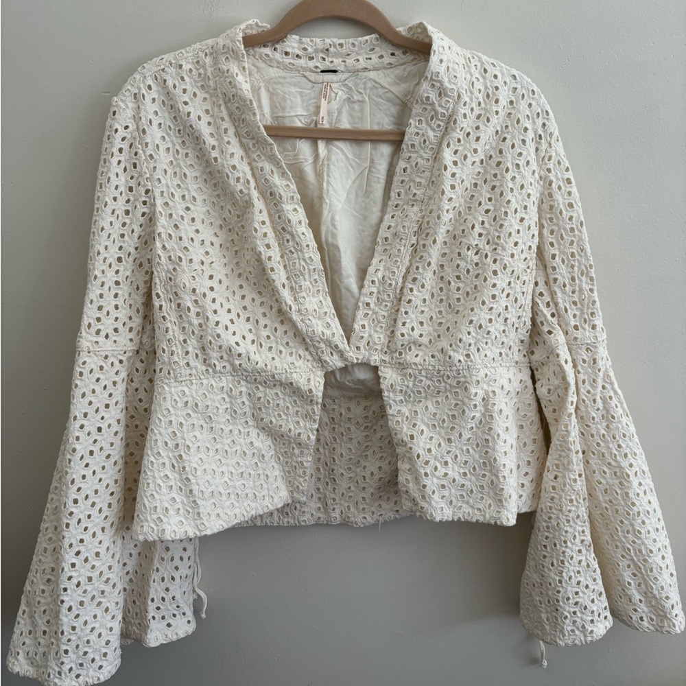 Free People white micro cut out blazer top